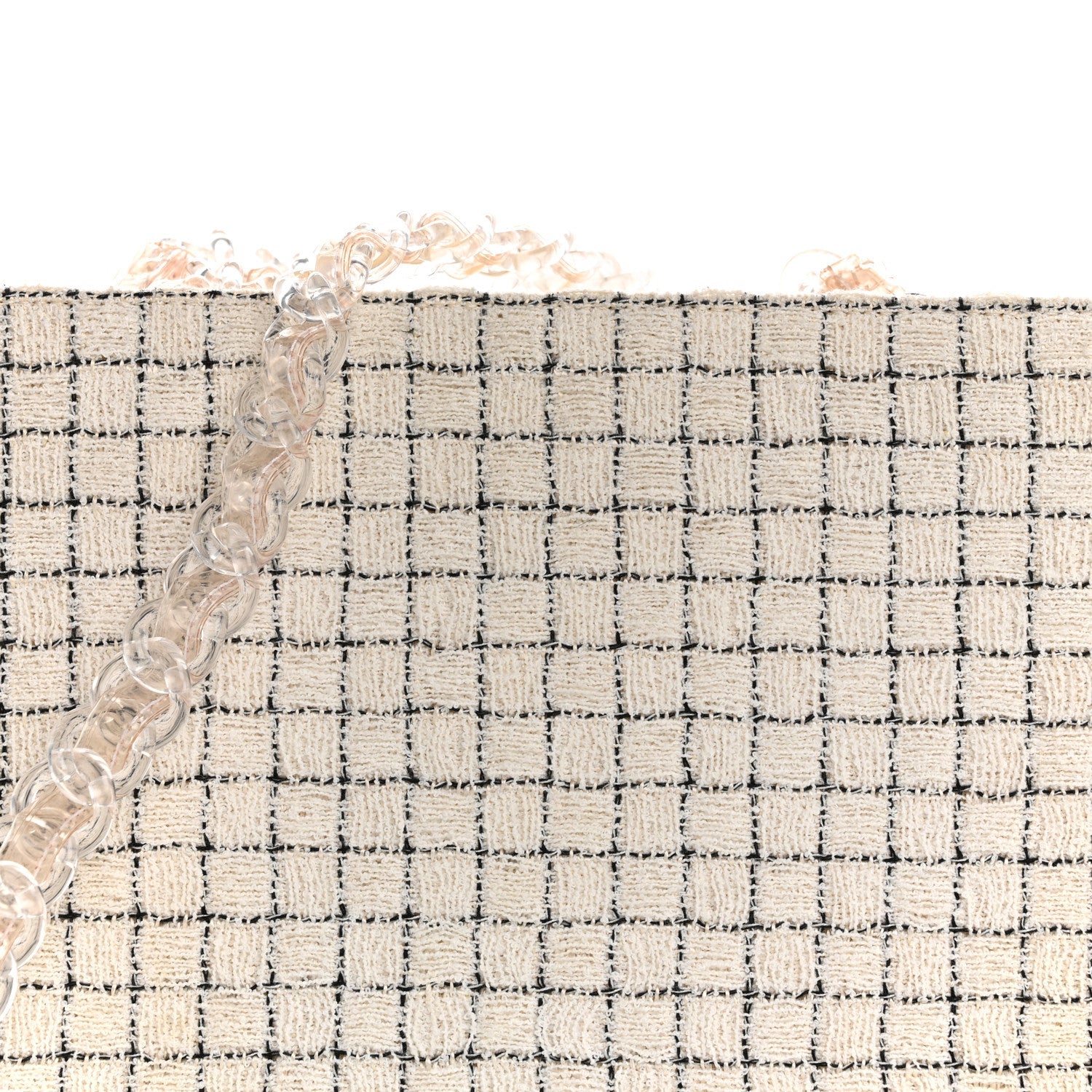 Tweed Resin Small Zipped Shopping Bag White Black