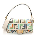 Canvas Vitello Seta FF Multicolor Embroidered Baguette Grezzo Multicolor Latte
