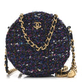 Tweed Quilted Round Clutch With Chain Multicolor