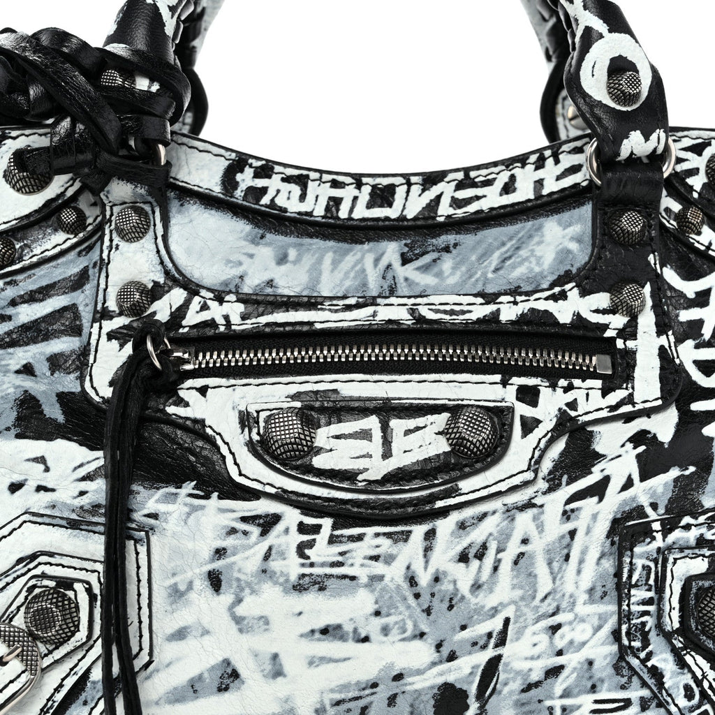 Agneau Arena Graffiti Neo Cagole Handbag XS Black White