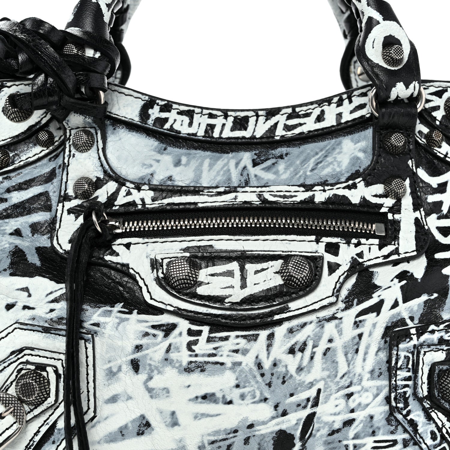 Agneau Arena Graffiti Neo Cagole Handbag XS Black White