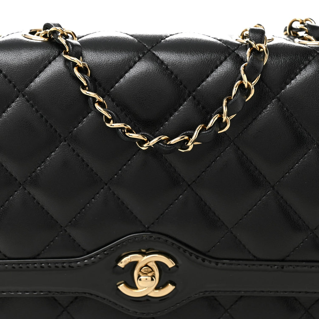 Lambskin Patent Calfskin Quilted Small Flap Bag Black