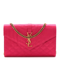 Satin Mixed Matelasse Triquilt Monogram Chain Wallet Guava