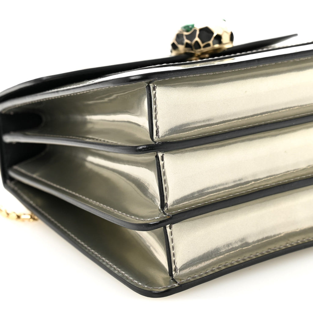 Metallic Calfskin Serpenti Forever Top Handle Silver