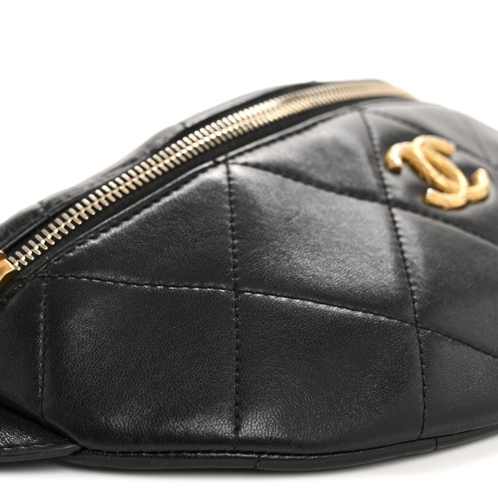 Lambskin Enamel Quilted Waist Bag Black