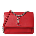 Grained Calfskin Medium Monogram Sunset Satchel Red
