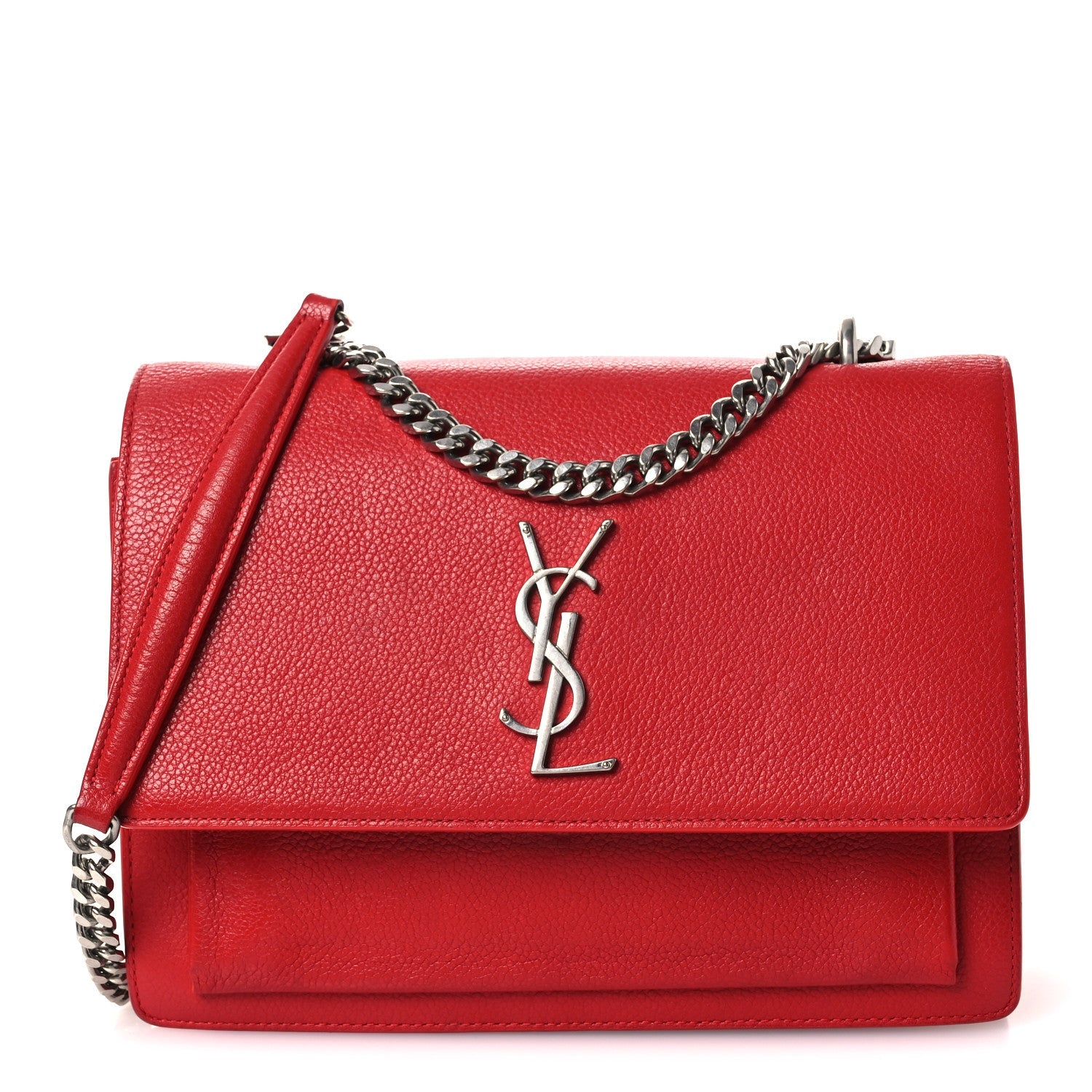 Grained Calfskin Medium Monogram Sunset Satchel Red