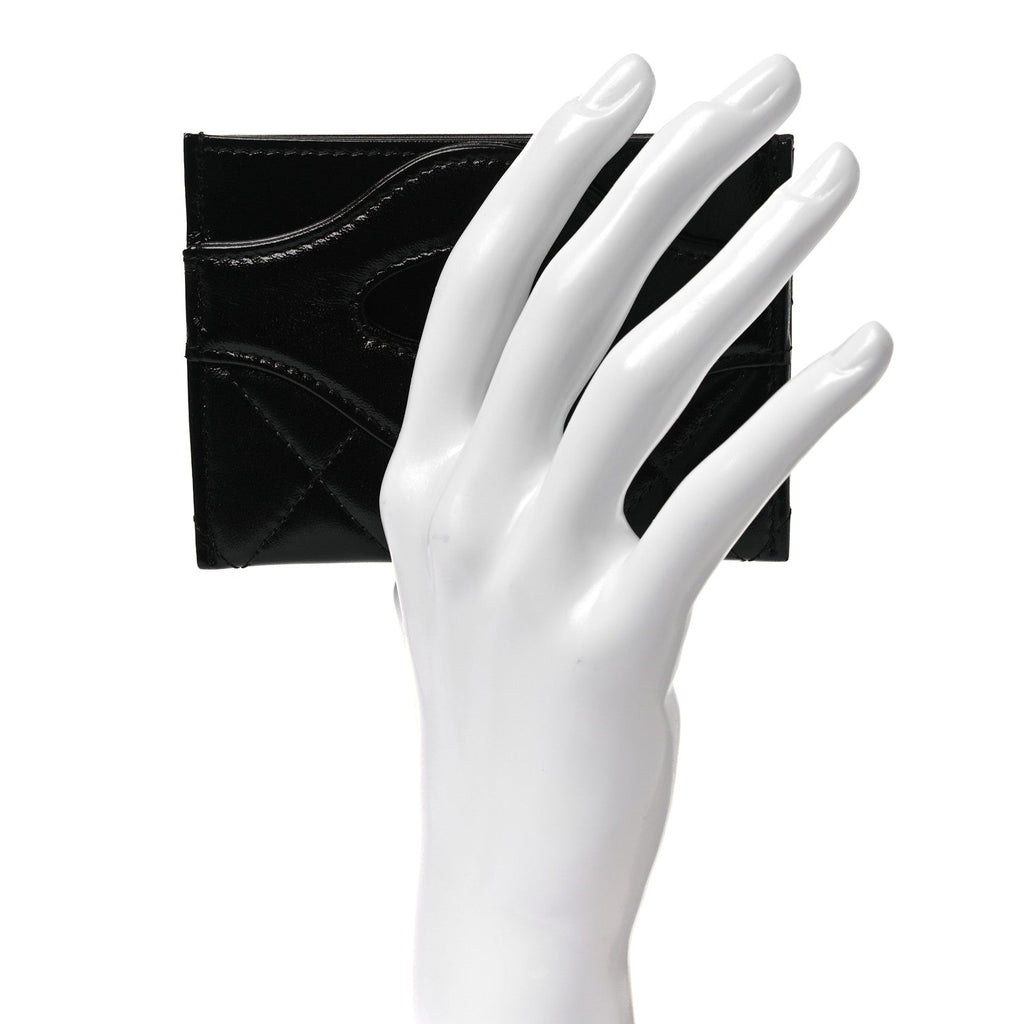 Shiny Crumpled Calfskin Quilted 31  Holder Black