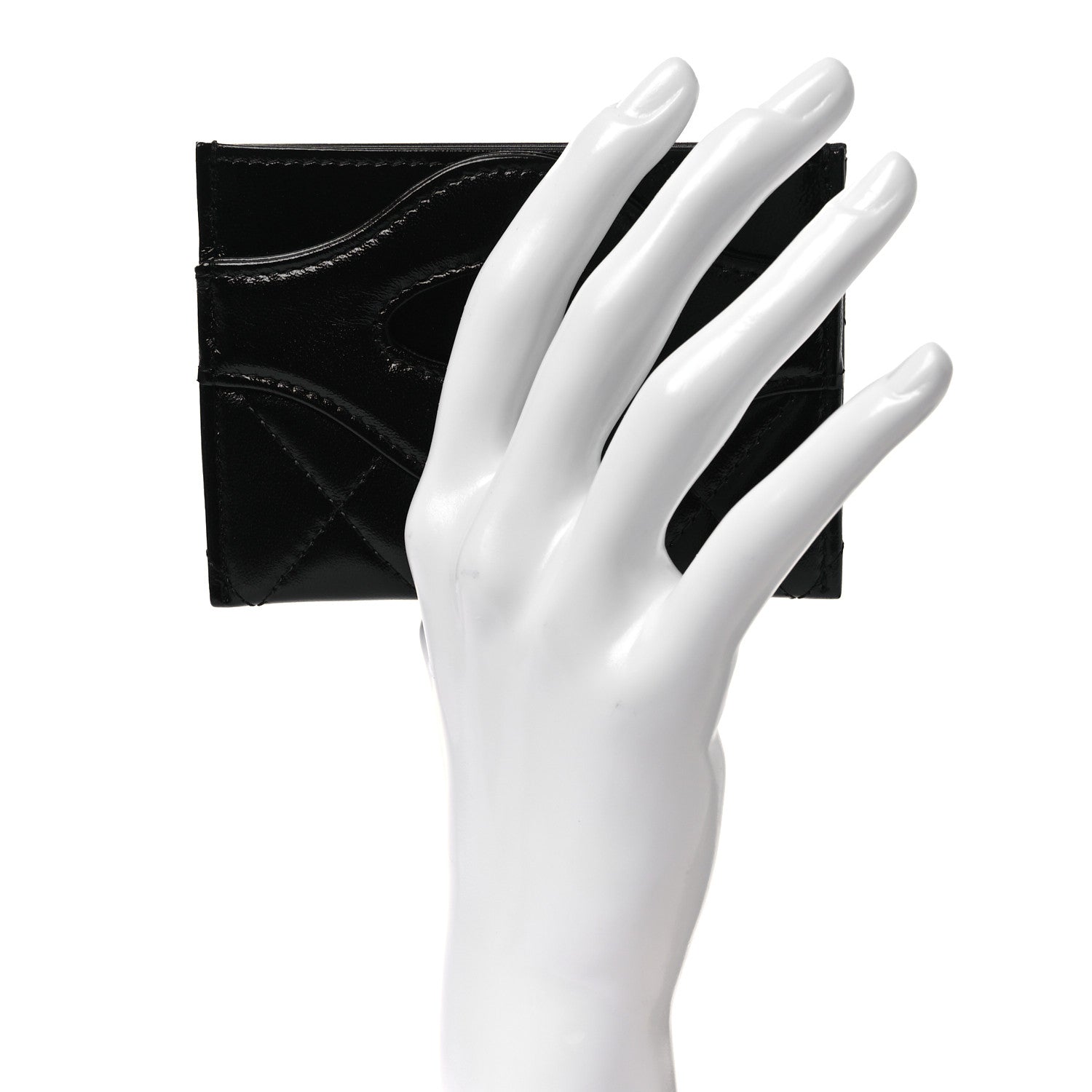 Shiny Crumpled Calfskin Quilted 31  Holder Black