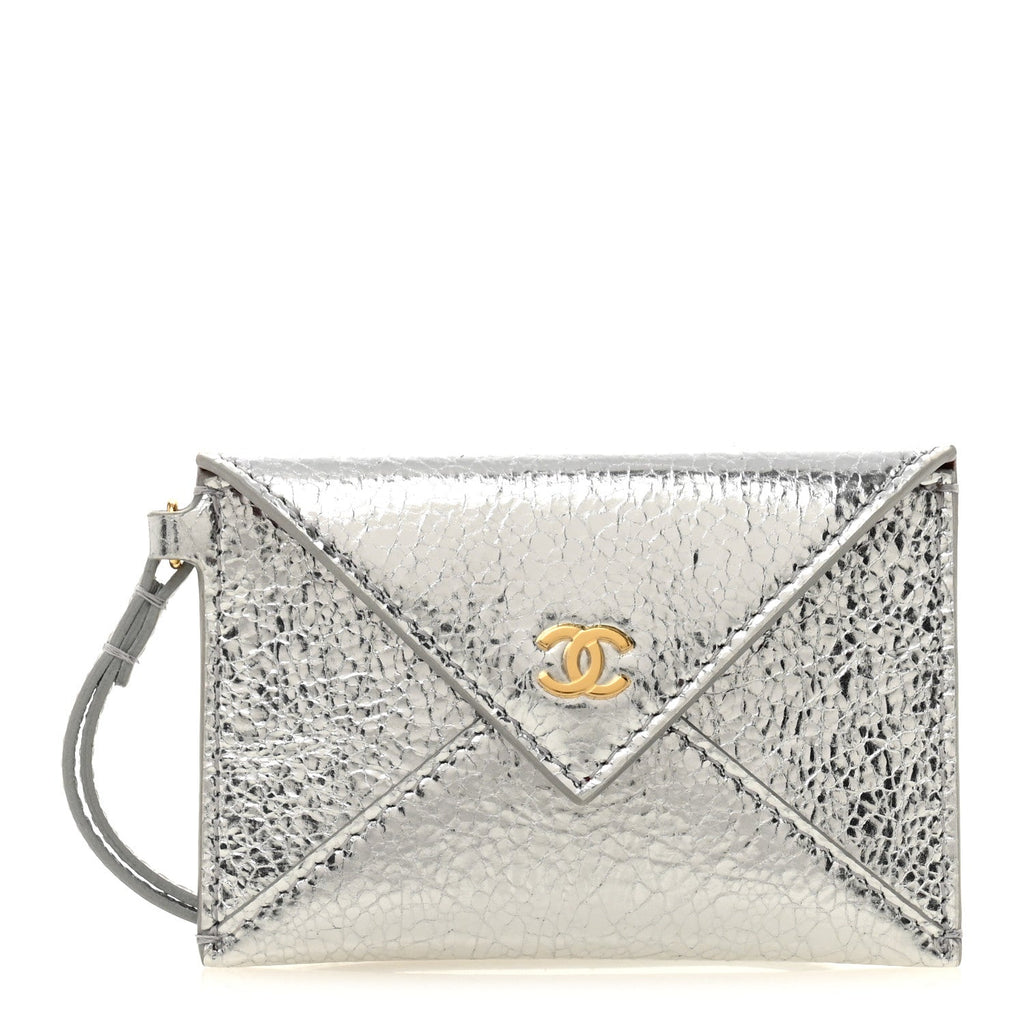 Metallic Lambskin  Holder Bag Charm Silvery