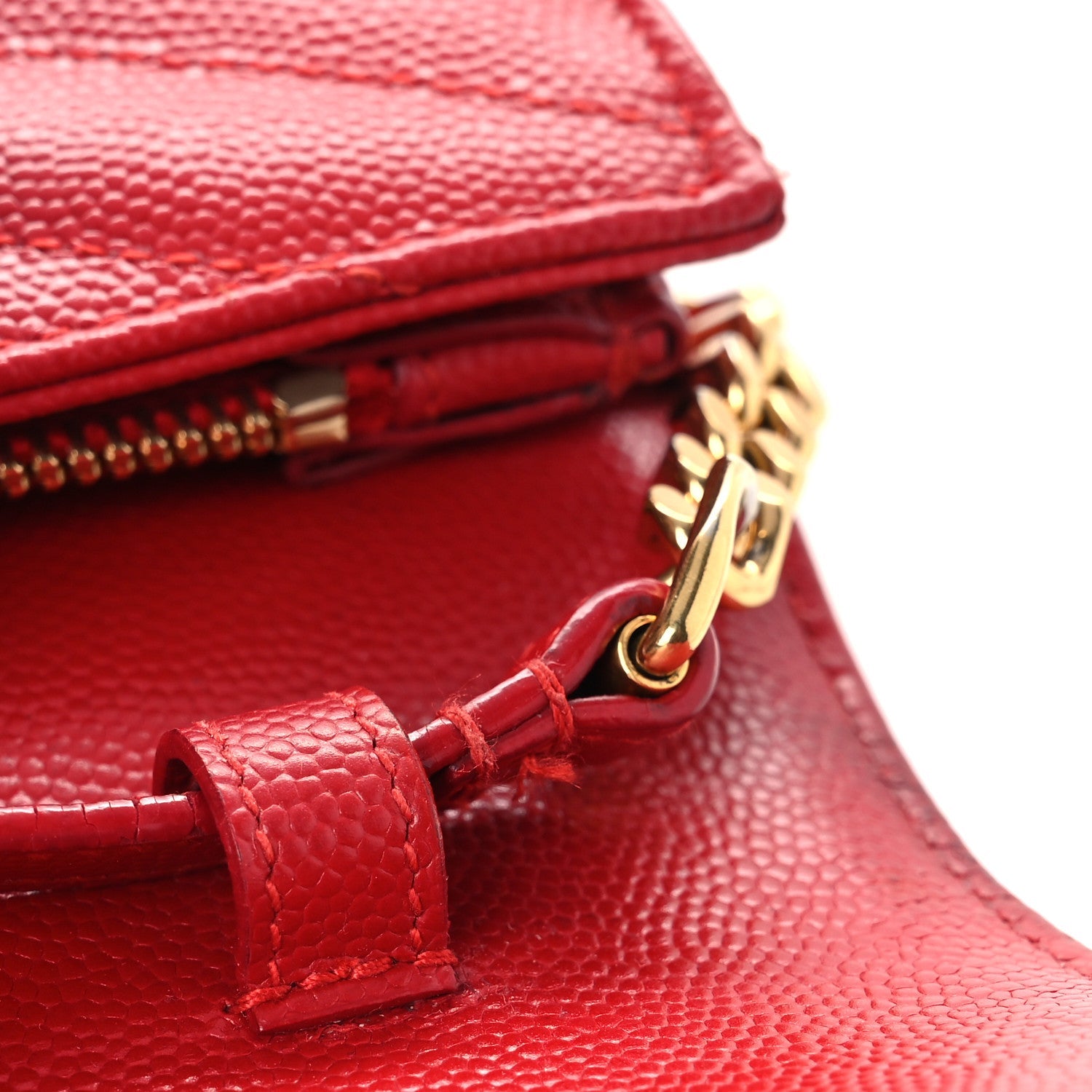Grain De Poudre Matelasse Chevron Monogram Chain Wallet Red