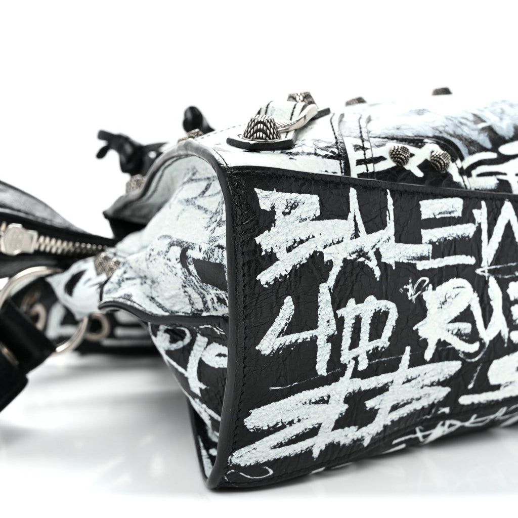Agneau Arena Graffiti Neo Cagole Handbag XS Black White