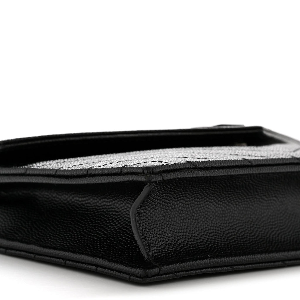 Grain De Poudre Matelasse Chevron Monogram Monochrome Envelope Chain Wallet Black