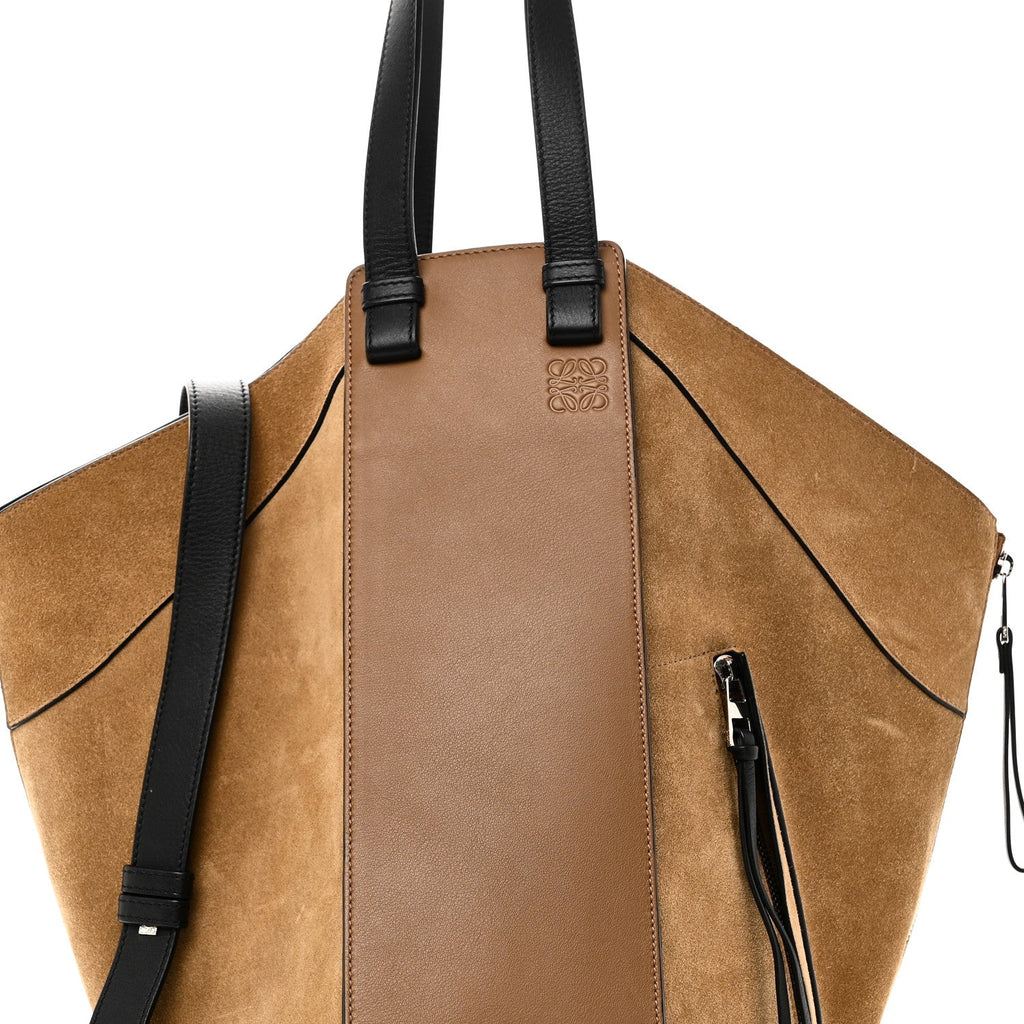 Calfskin Suede Hammock Shoulder Bag Oak Dark Gold Black