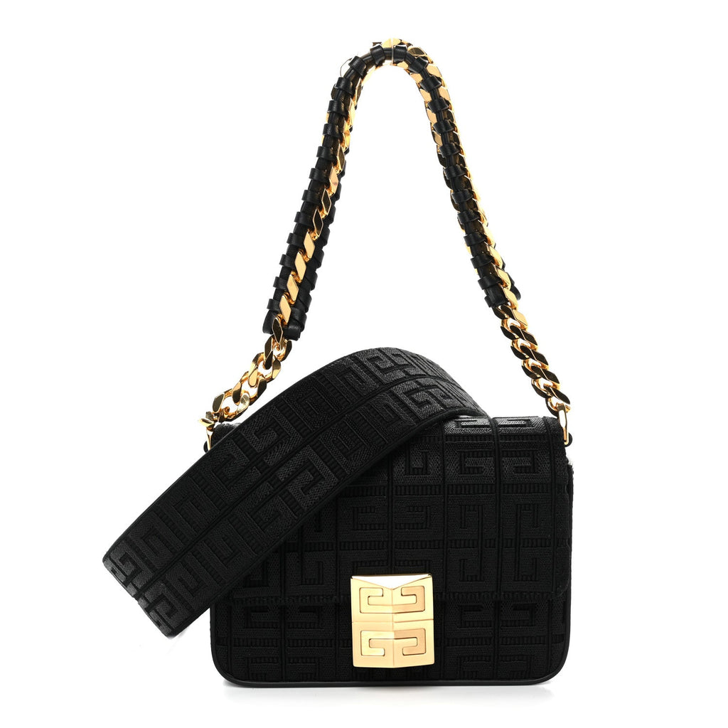 Canvas Woven Embroidered Small 4G Bag With Chain Black