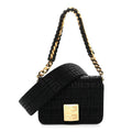 Canvas Woven Embroidered Small 4G Bag With Chain Black
