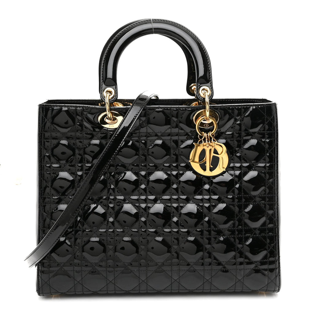Patent Cannage Large Lady Dior Black