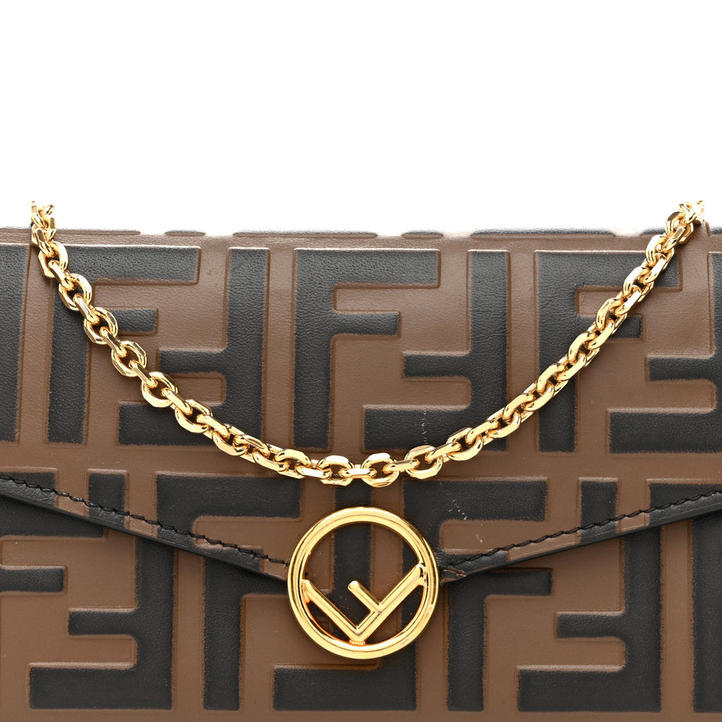 Vitello Soft F is Fendi Bi-Color FF 1974 Embossed Continental Envelope Wallet On Chain Maya Black