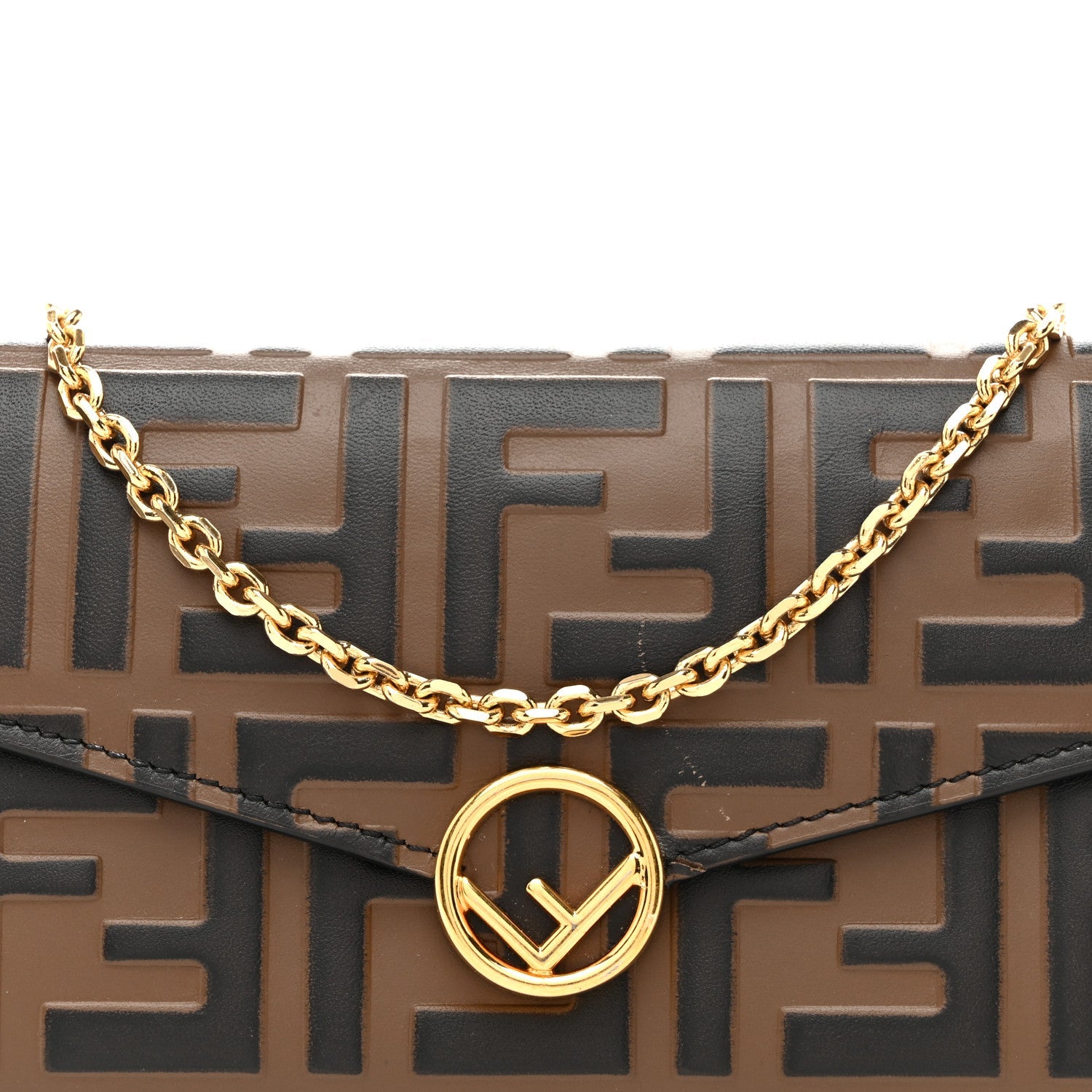 Vitello Soft F is Fendi Bi-Color FF 1974 Embossed Continental Envelope Wallet On Chain Maya Black