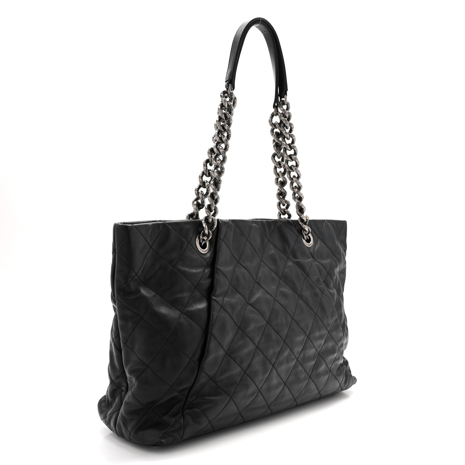 Calfskin Quilted Large Coco Pleats Tote Black