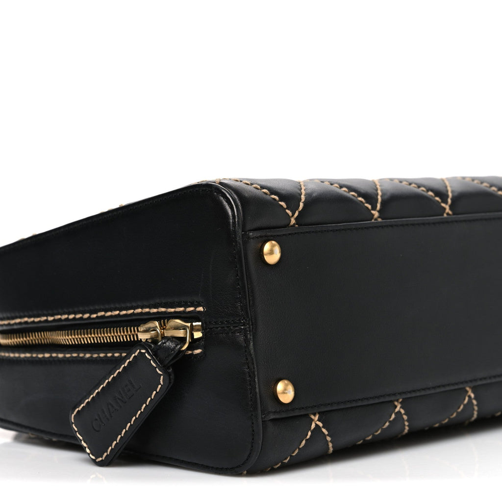 Calfskin Wild Stitch Top Handle Bag Black