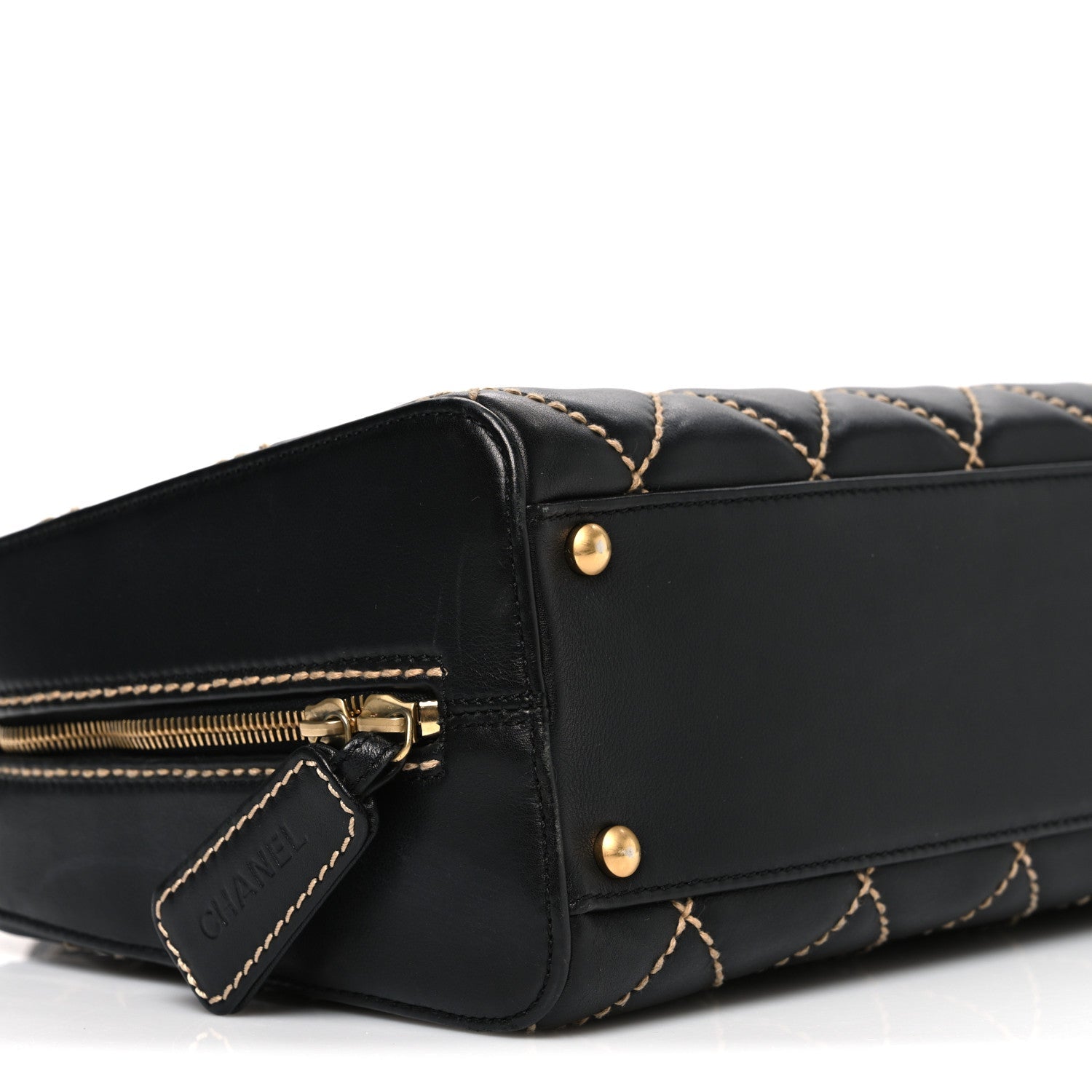 Calfskin Wild Stitch Top Handle Bag Black
