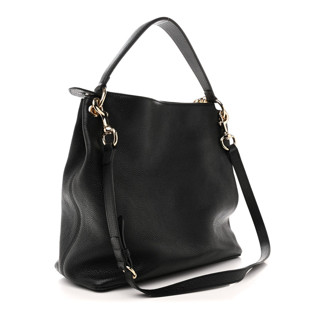 Pebbled Calfskin Large Soho Hobo Black