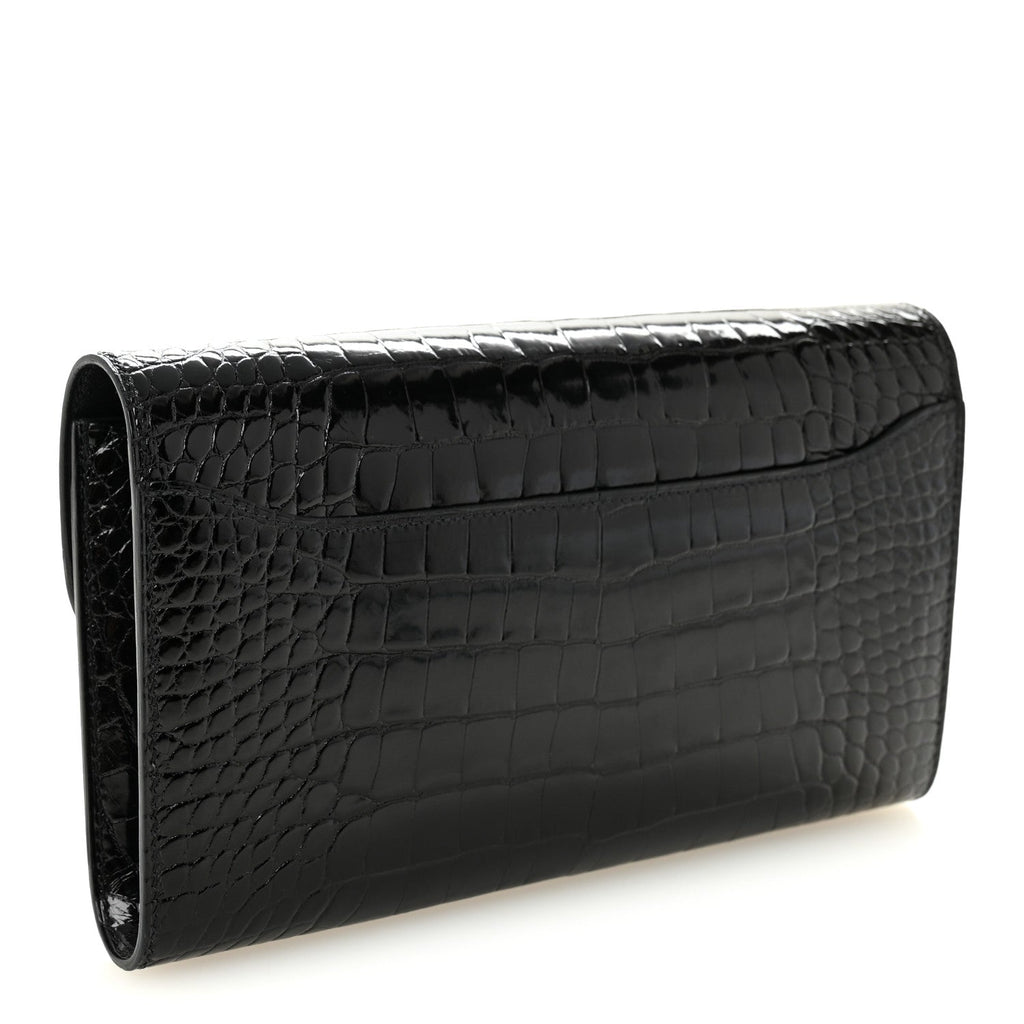 Shiny Alligator Monochrome Constance Long Wallet Black