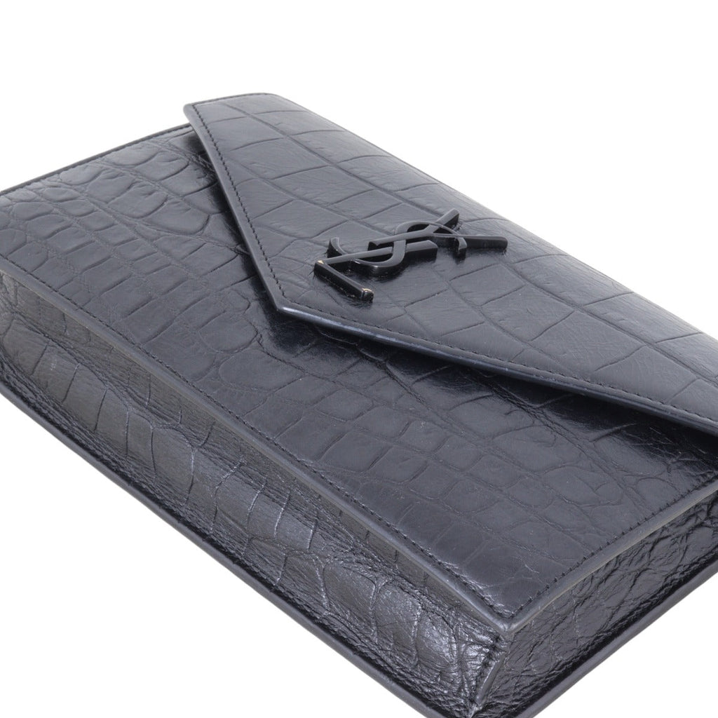 Saint Laurent Monogram Envelope Chain Wallet Croc-embossed