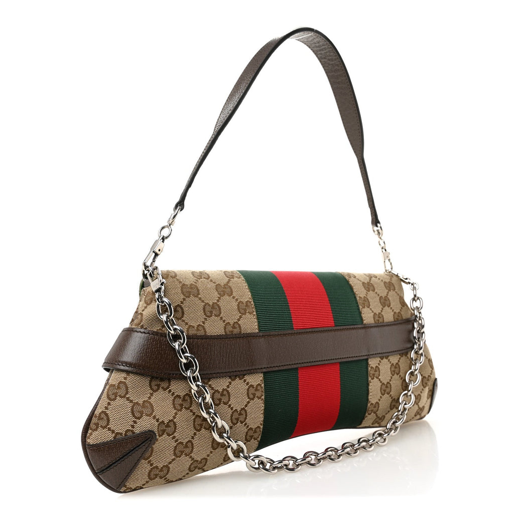 Monogram Textured Dollar Calfskin Heavy Grosgrain Web Medium Maxi Horsebit Chain Shoulder Bag Beige Ebony New Acero