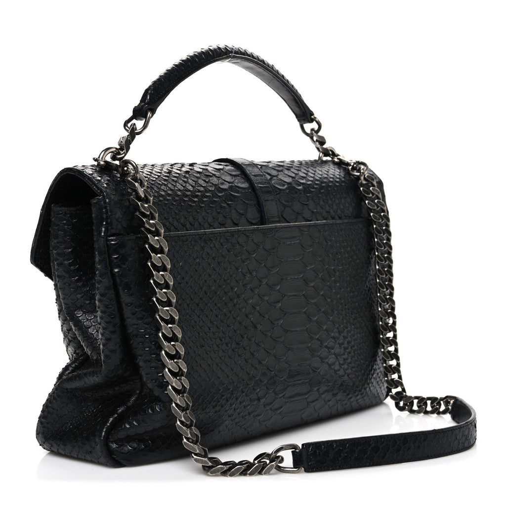 Snake Calfskin Embossed Monogram Large College Satchel Black