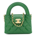Shiny Aged Calfskin Quilted Mini Nano Kelly Shopper Green
