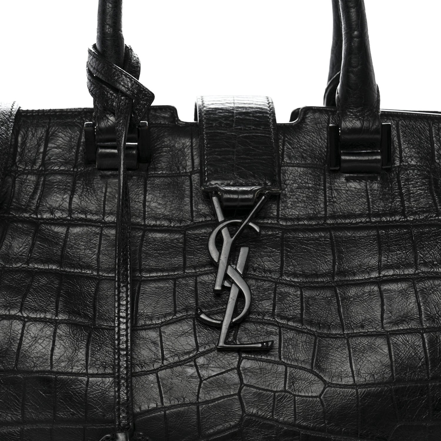 Calfskin Crocodile Embossed Small Monogram Cabas Black