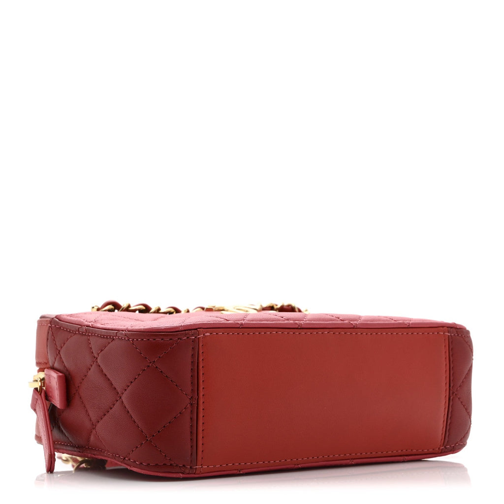 Goatskin Quilted Small In & Out Camera Case Pink Red
