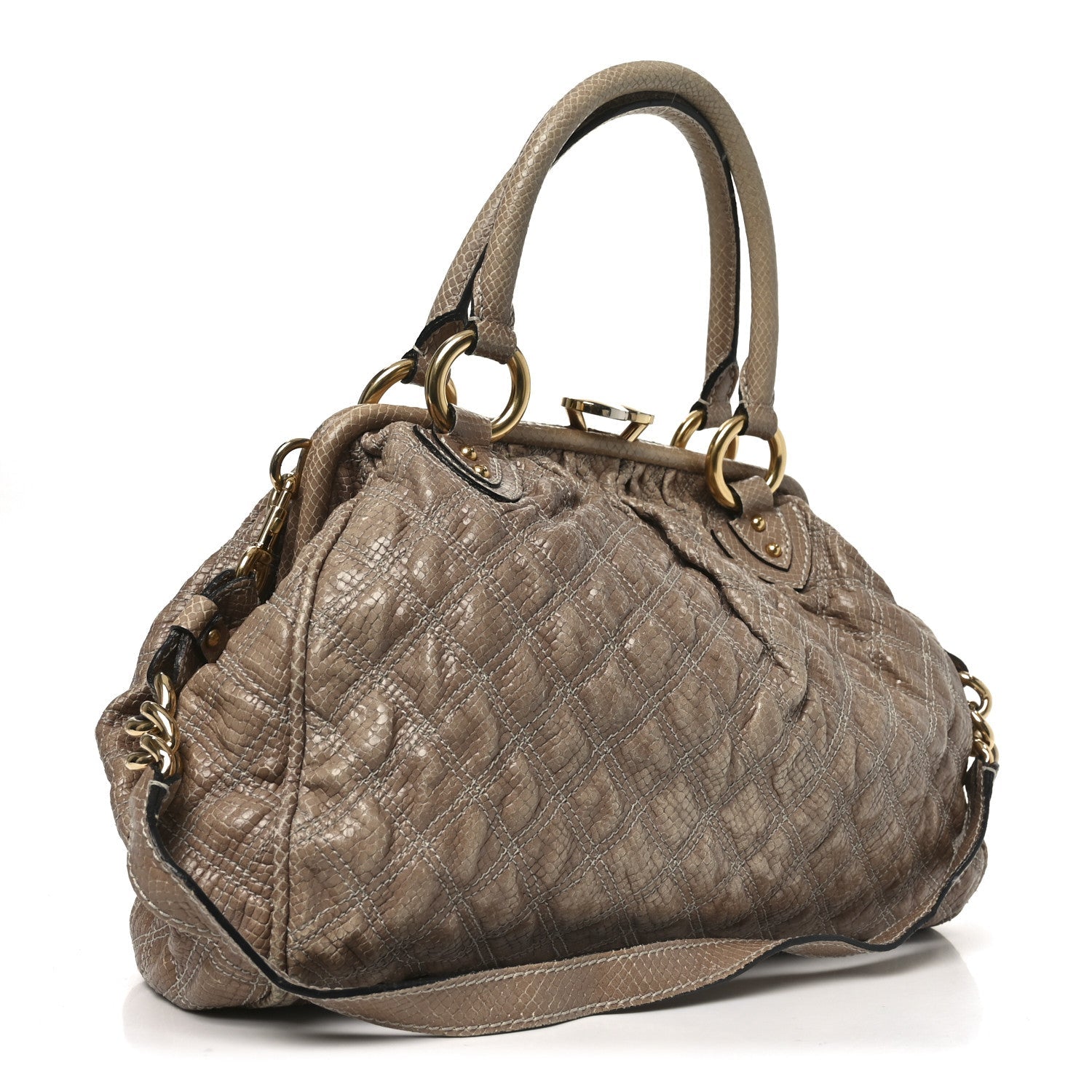 Snakeskin Embossed Calfskin Quilted Studded Beige