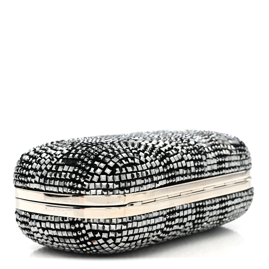 Crystal Nappa Classic Art Deco Skull Clutch Black Silver