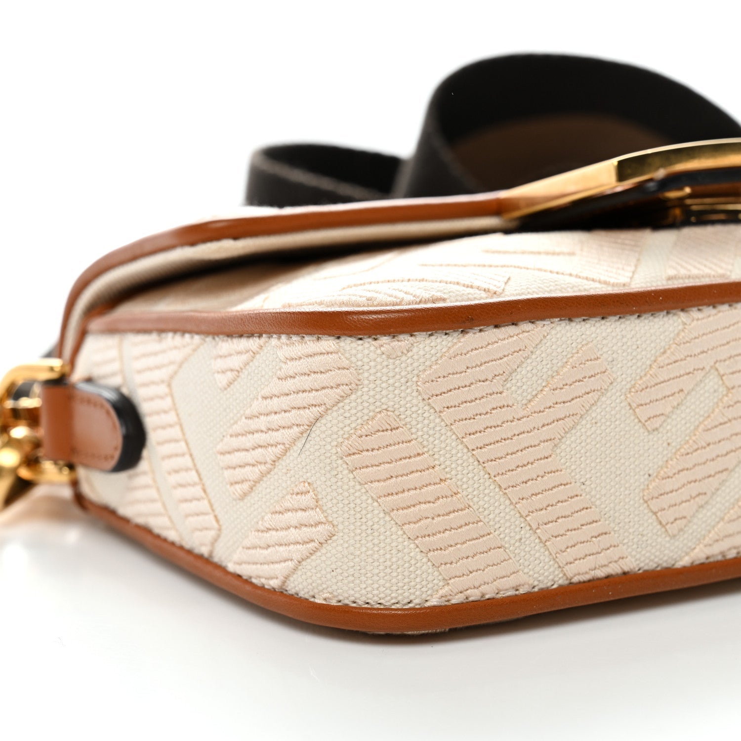 Canvas Vitello King Bi-Color Strap FF Embroidered Mini Baguette Grezzo Brandy Cuoio