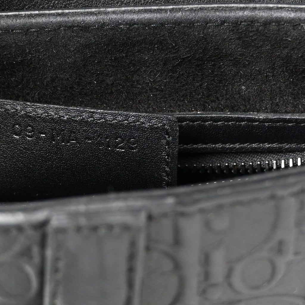 Calfskin Embossed Oblique Saddle Bag Black