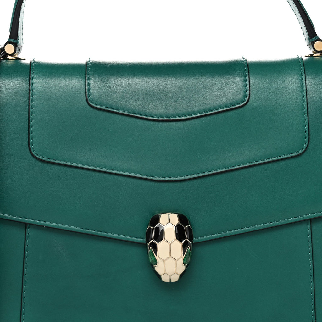 Calfskin Large Serpenti Forever Top Handle Emerald Green