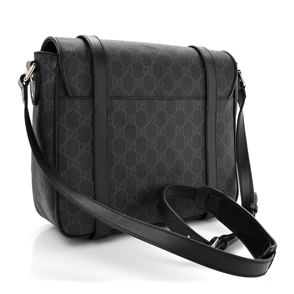GG Supreme Monogram Textured Dollar Calfskin Retro Interlocking G Flap Messenger Bag Black