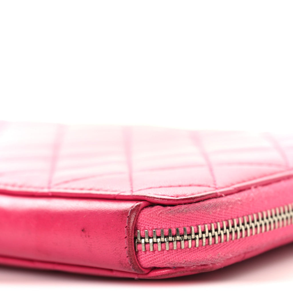 Lambskin Quilted Large Zip Around Organizer Wallet Pink
