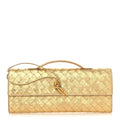 Metallic Satin Lambskin Intrecciato Long Andiamo Top Handle Clutch Gold