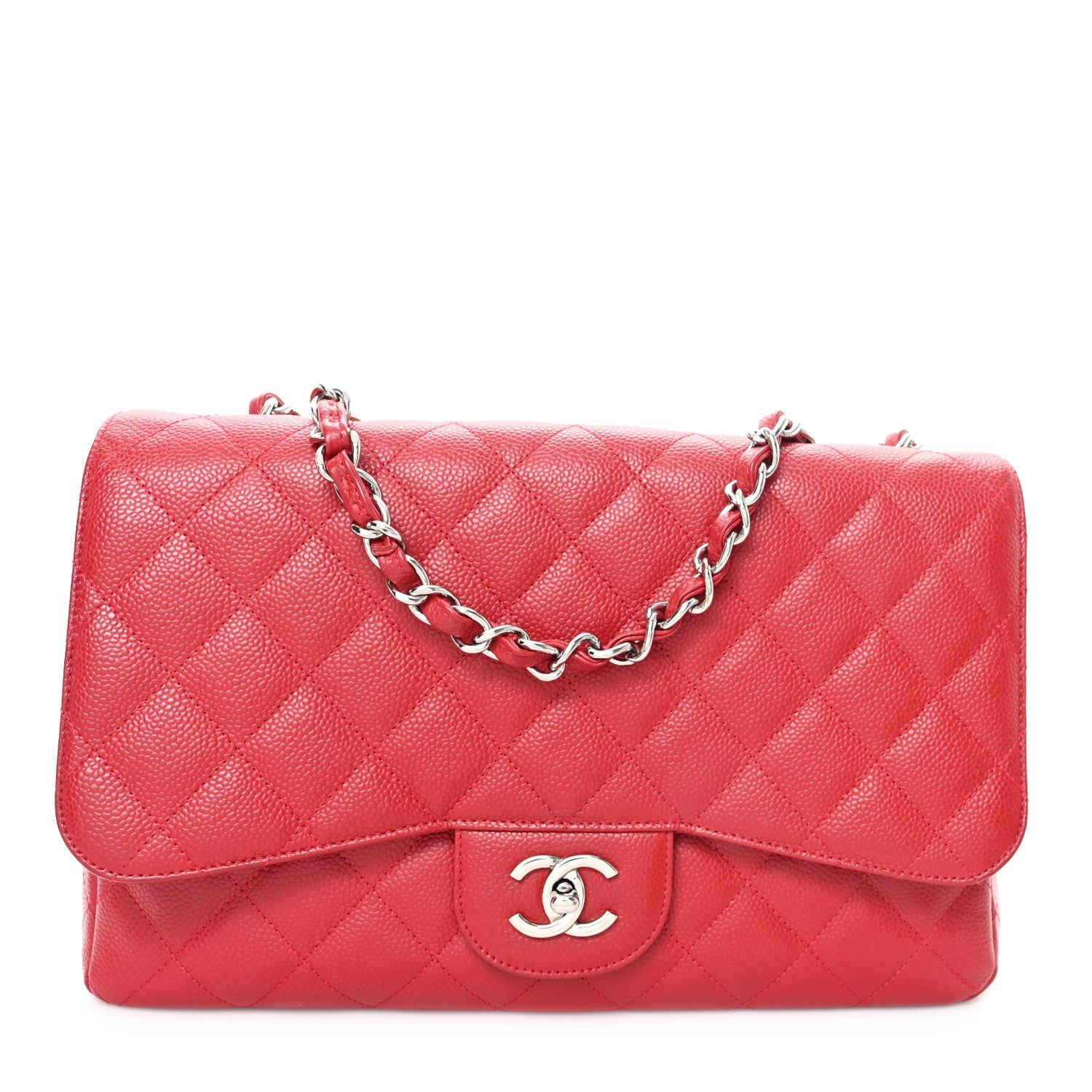 Caviar Quilted Jumbo Single Flap Red