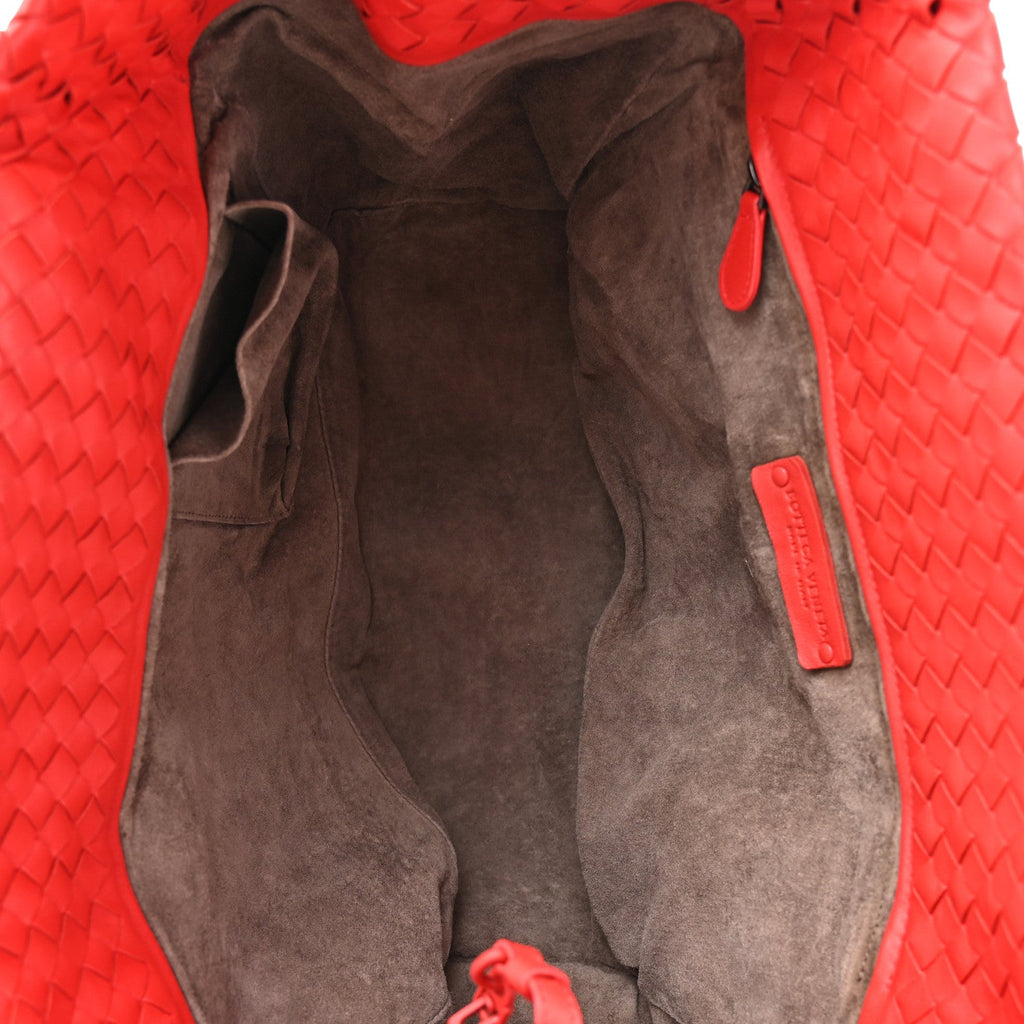 Nappa Intrecciato Ruffle Tote Red