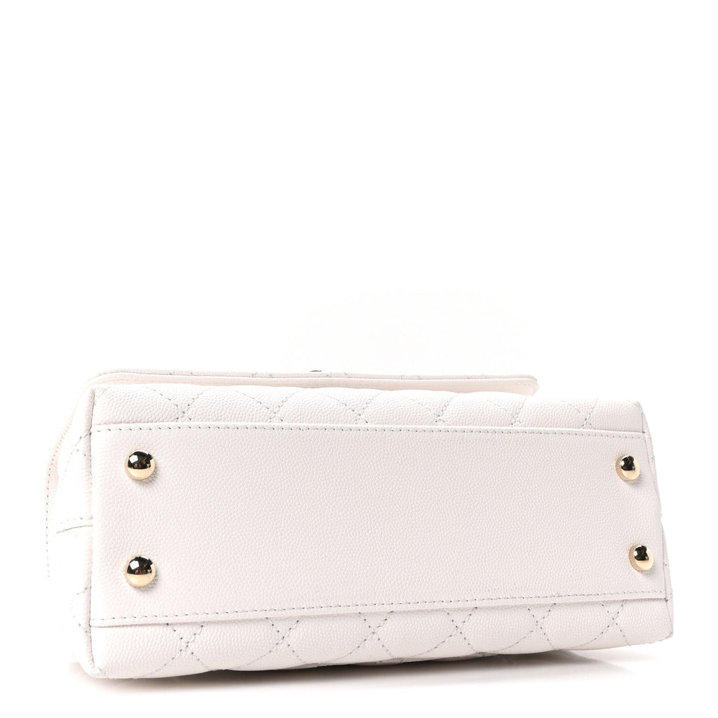 Caviar Quilted Mini Coco Handle Flap White