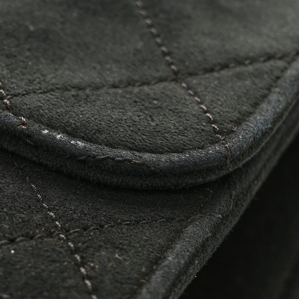 Suede Quilted Medium Single Flap Black