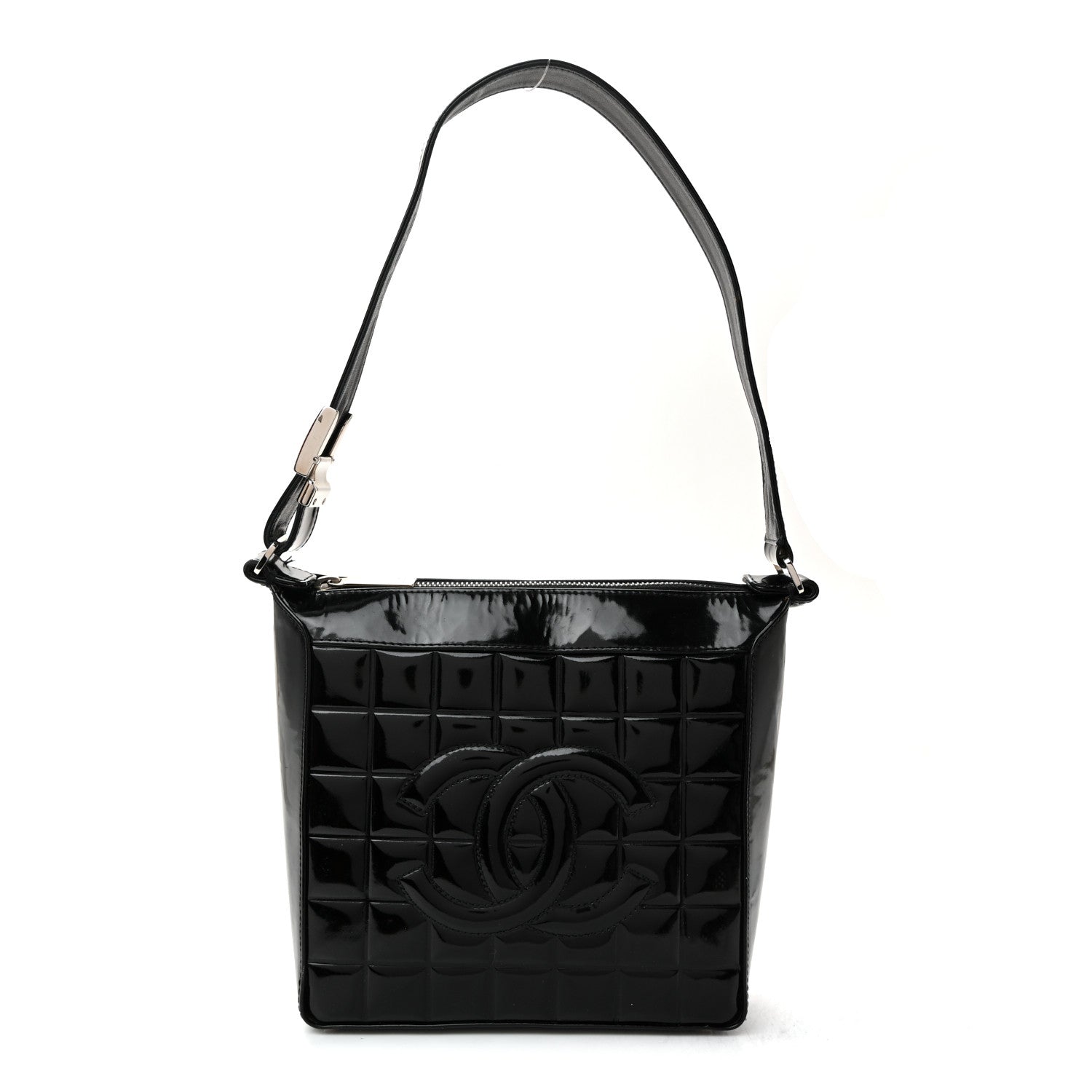 Patent Quilted Small Chocolate Bar Shoulder Bag Black