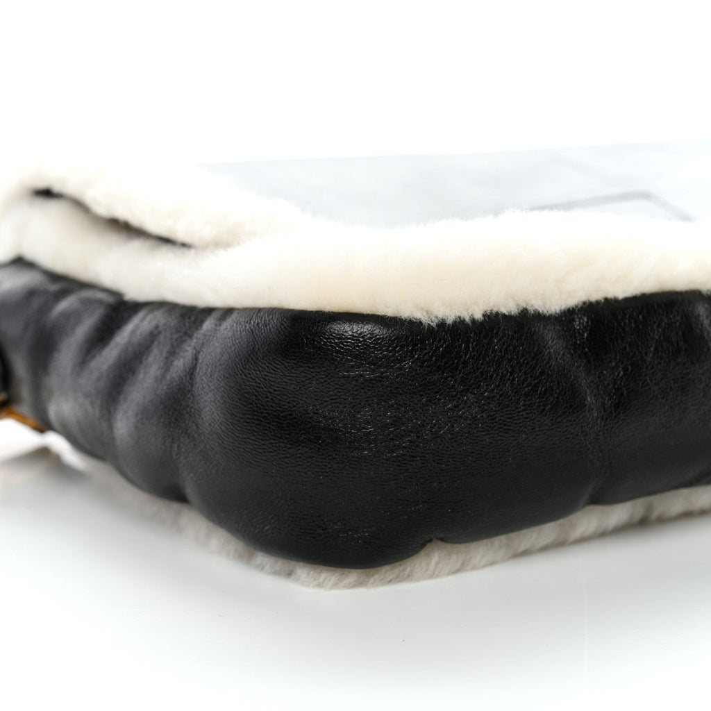 Lambskin Sheepskin Fur Large Baguette Black