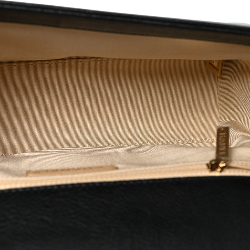 Grained Calfskin Quilted Large Label  Flap Bag Black