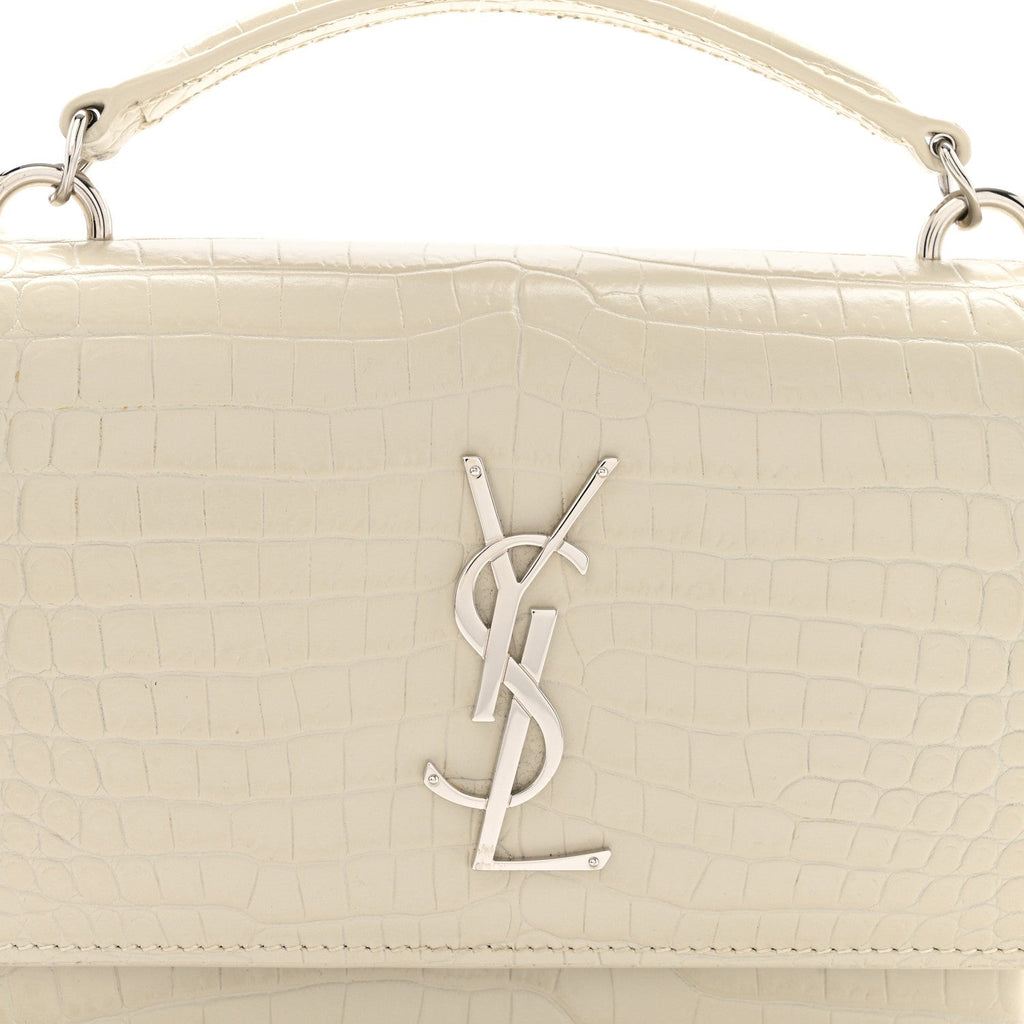 Calfskin Crocodile Embossed Monogram Sunset Chain Wallet Blanc Vintage
